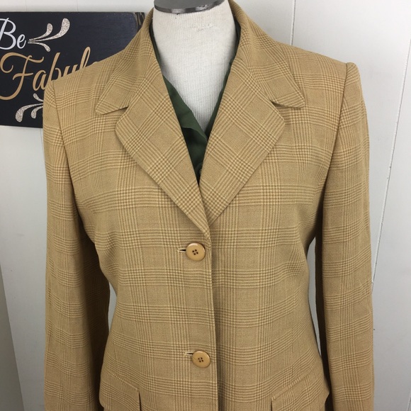 Vintage Jones New York Mustard Glen Plaid Blazer - Picture 2 of 8